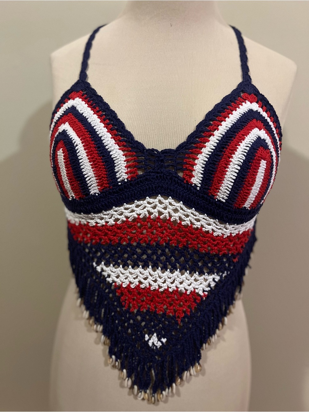 Crochet Halter Top in Red, White & Blue